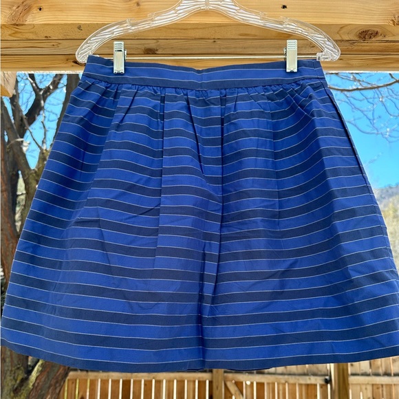 J. Crew NWOT Blue & Navy Pockets Striped Satin Taffeta Cotton Knee Length Skirt - Picture 3 of 12